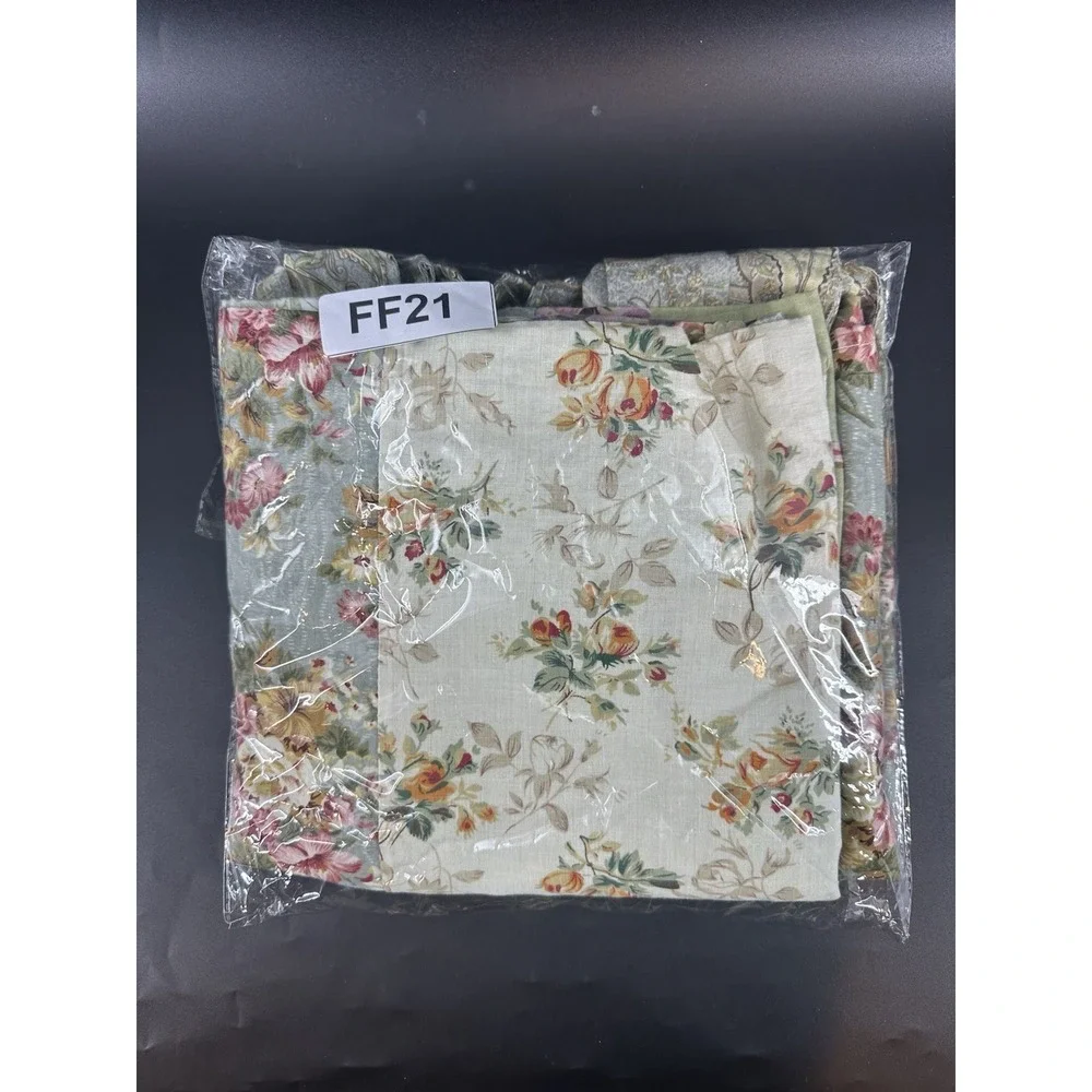 2 Vintage Patchwork Floral Tab Top Valance Pair Cottagecore Farmhouse Country